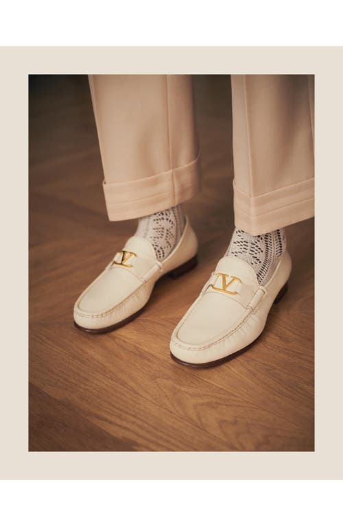 Valentino Garavani Ivory Leather V Logo Signature Loafers In White