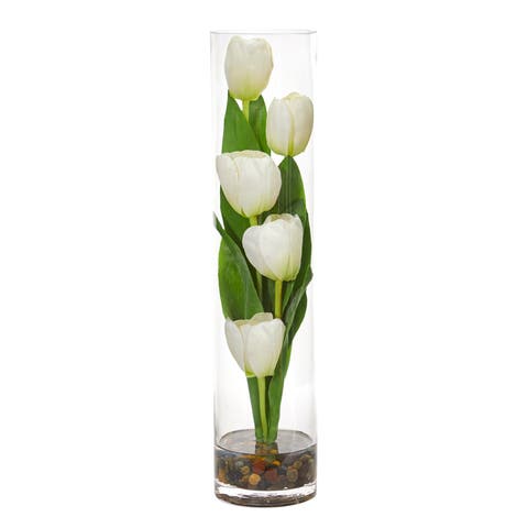 Tulips Artificial Arrangement in Cylinder Vase