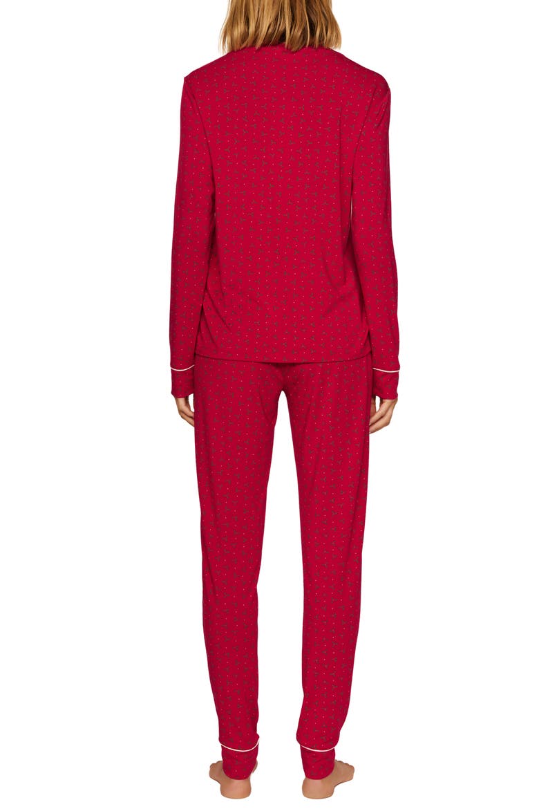 Gisele Print Stretch Modal Long Pajamas, Alternate, color, HOLLYBERRY HOLLY RED