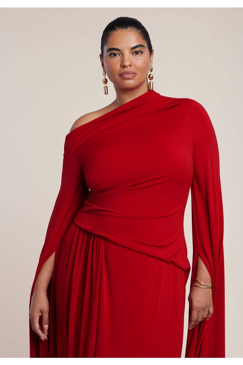 Cape Sleeve Draped Dress, Alternate, color, SCOOTER RED
