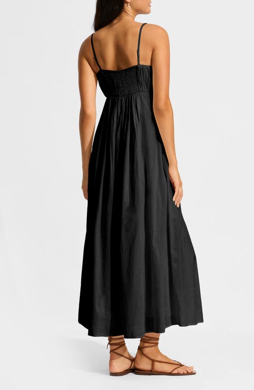 Seafolly Piped Organic Cotton Cover-up Dress In Black