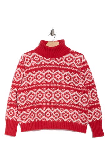 Joseph A Fair Isle Turtleneck Sweater In Red