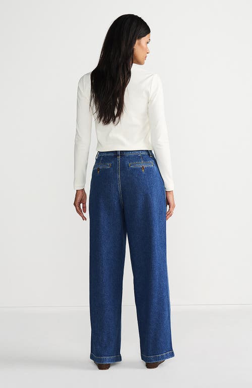 Lands' End High Rise Soft Denim Pleated Wide Leg Trousers In Indigo Tide Blue