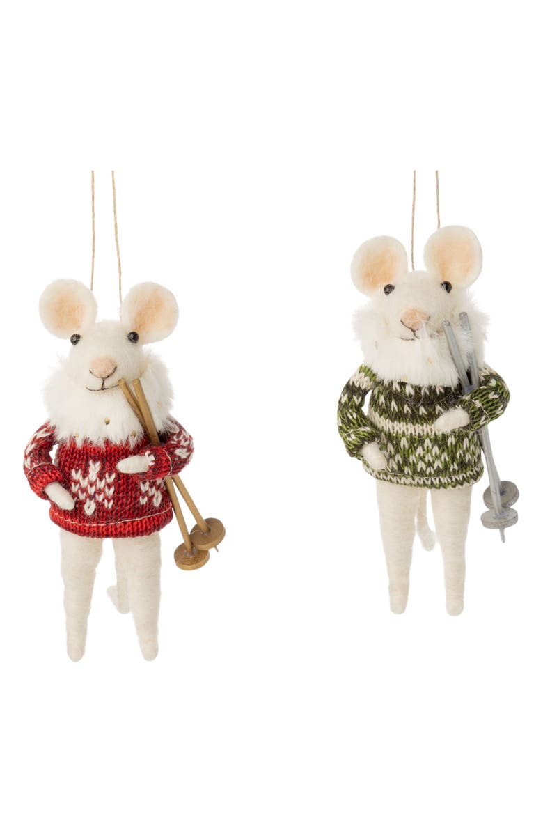 Silver Tree Skiing Mice Ornaments, Main, color, 