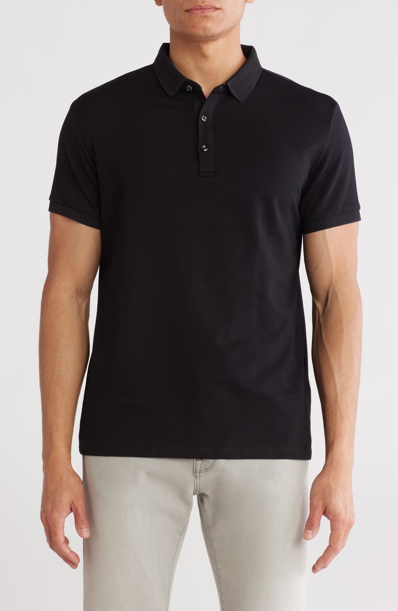 T.R. PREMIUM Slim Fit Stretch Cotton Polo, Main, color, Black