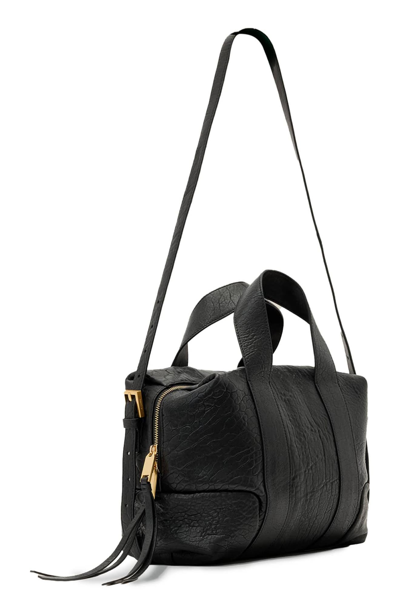 AllSaints Ares Leather Satchel, Alternate, color, Black