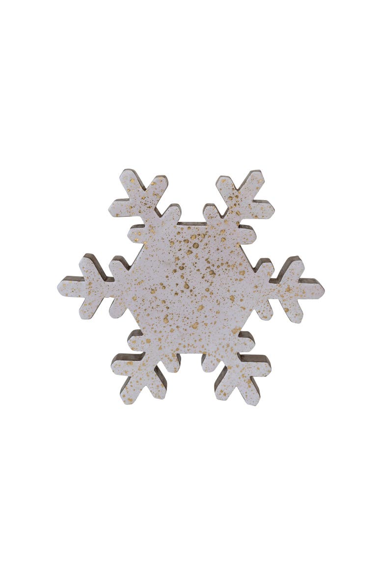 Enameled Mango Wood Snowflake with Gold Splatter, Cream & Gold, Alternate, color, Gold & Cream