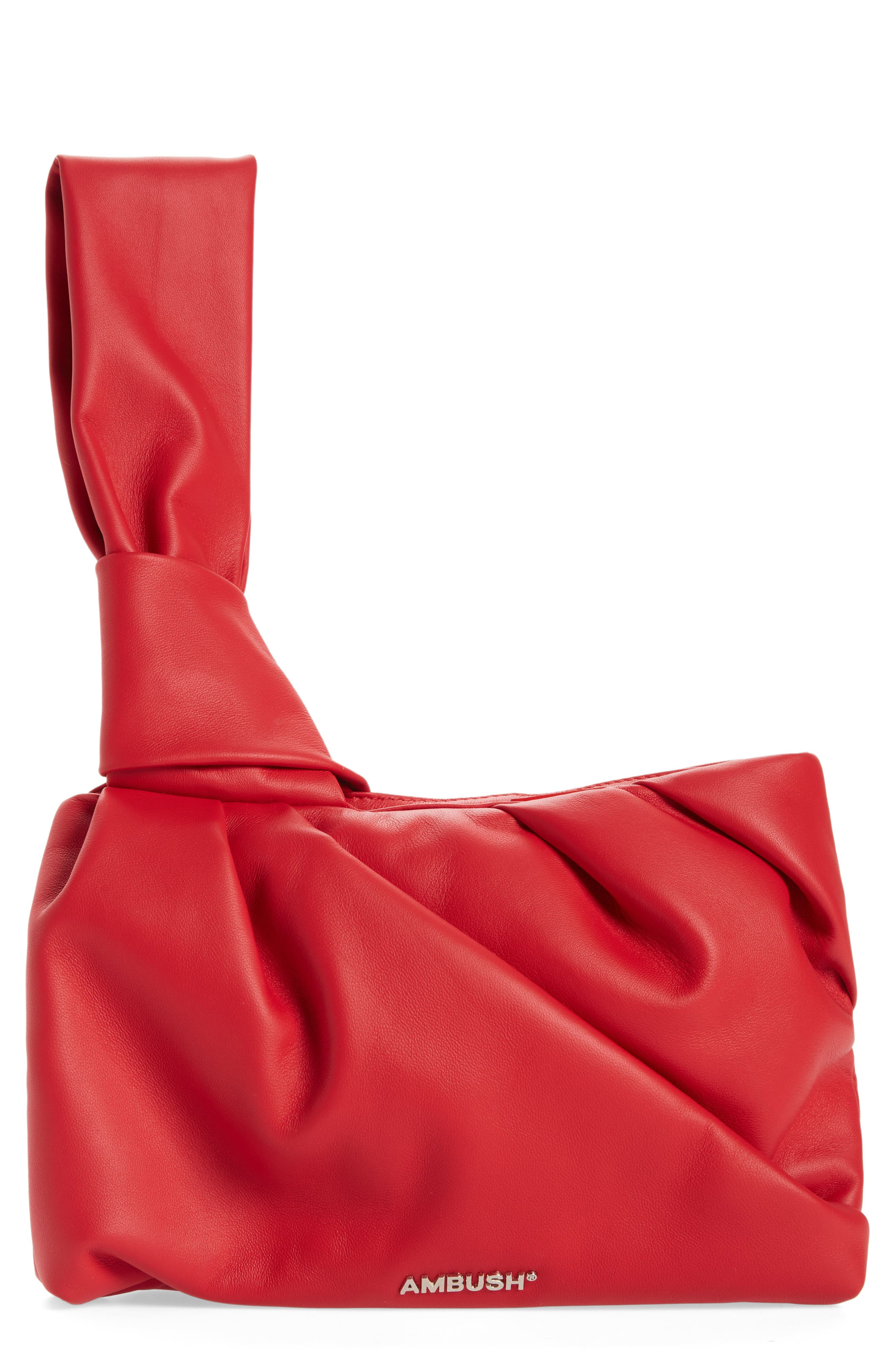Ambush Nejiri Pleated Leather Wristlet, Main, color, 