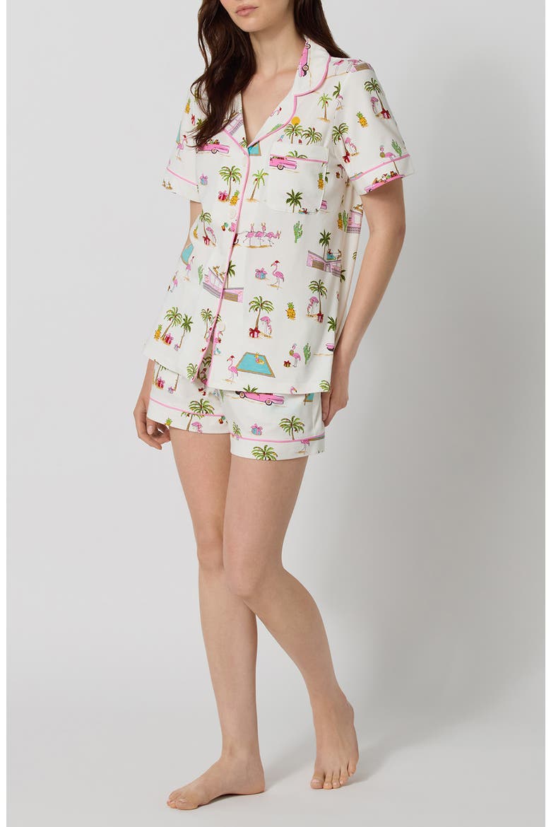 Short Sleeve Cotton Pajamas, Alternate, color, FESTIVE FLAMINGOS