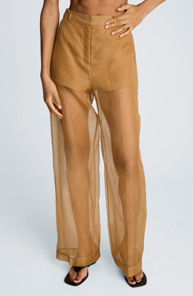 Kenneth Cole High Waist Sheer Wide Leg pants, Main, color, Mesquite