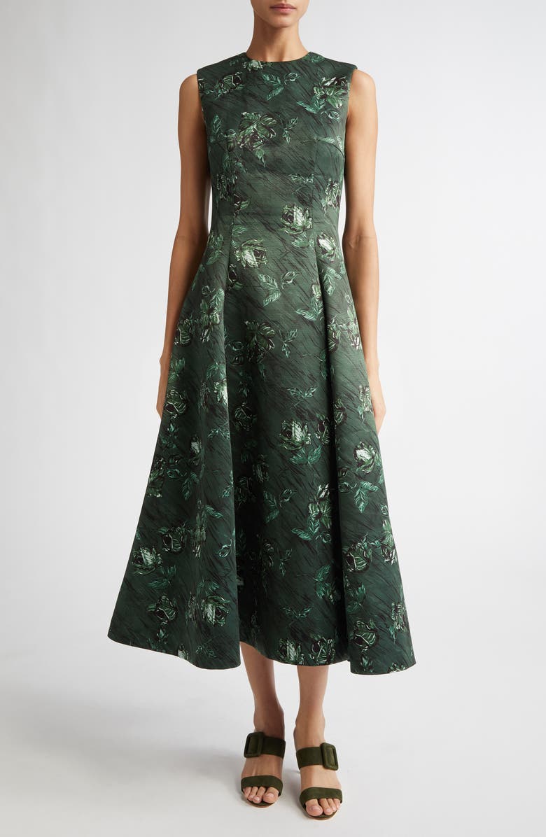 Emilia Wickstead Mara Dahlia Print Sleeveless A-Line Midi Dress, Main, color,