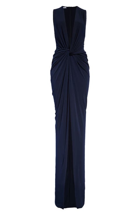 Women's Plunge Neck Twist Jersey Gown