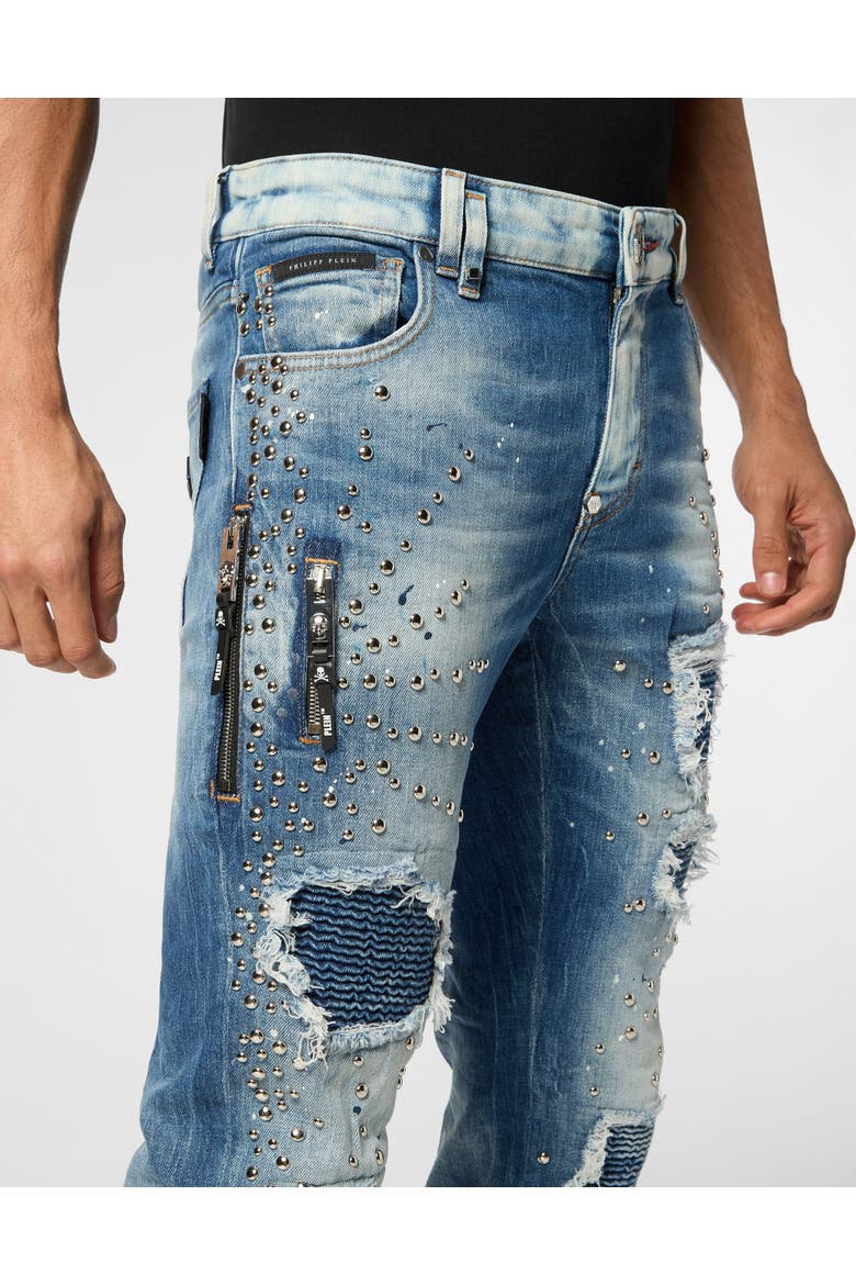 Denim Rock Star Fit Trousers Studs Men, Alternate, color, ThunderBlue