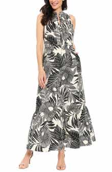 London Times Ruffle Sleeveless Stretch Cotton Maxi Dress