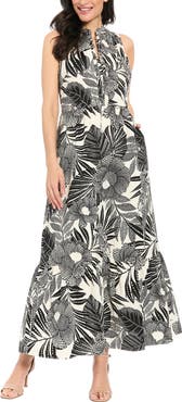 London Times Ruffle Sleeveless Stretch Cotton Maxi Dress