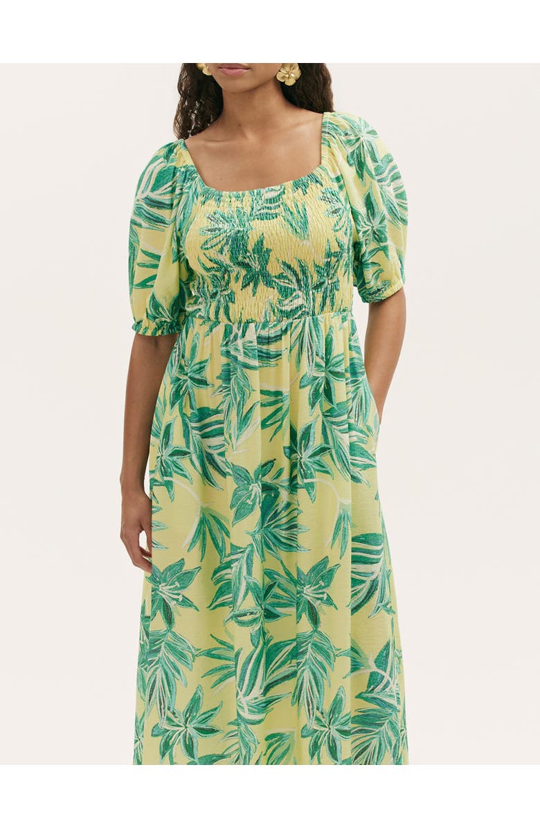 Finery London Enzo Short Sleeve Floral Midi Dress, Alternate, color, Lime Tropical Bloom