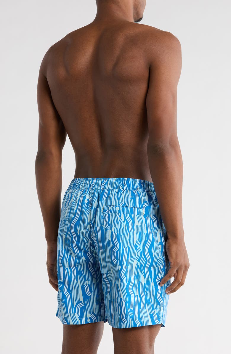 Scotch & Soda Print Mid Length Swim Trunks, Alternate, color, Vuur Island Stripe