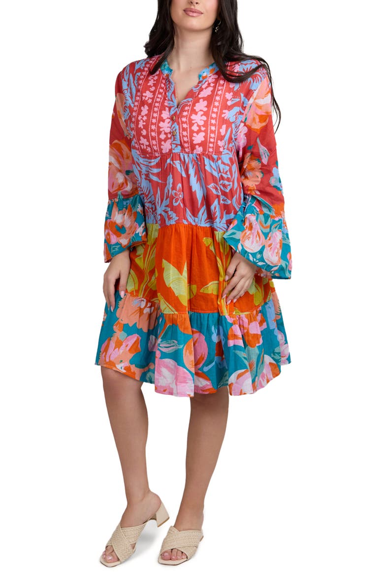 Mixed Floral Tunic Dress, Main, color, RED MULTI