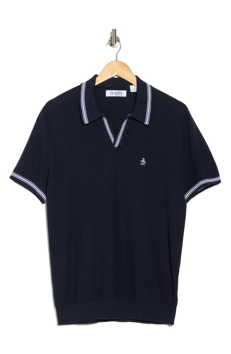 Original Penguin Textured Tipped Johnny Collar Polo, Alternate, color, Dark Sapphire