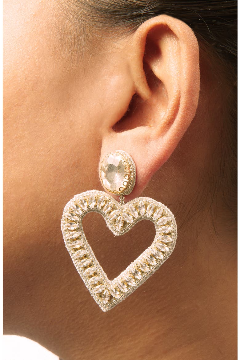 Calluna Crystal & Beaded Heart Drop Earrings, Alternate, color, SILVER