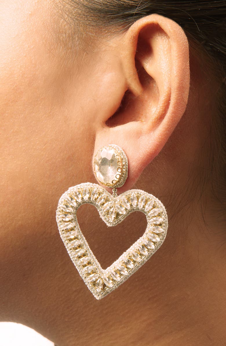 Deepa Gurnani Calluna Crystal & Beaded Heart Drop Earrings, Alternate, color, Silver