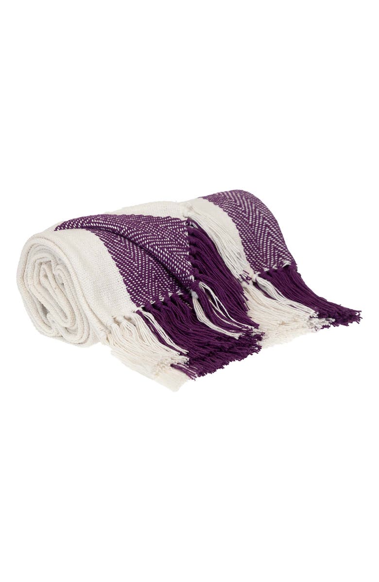 PARKLAND COLLECTION Archee Stripe Fringe Trim Cotton Throw Blanket, Alternate, color, Purple