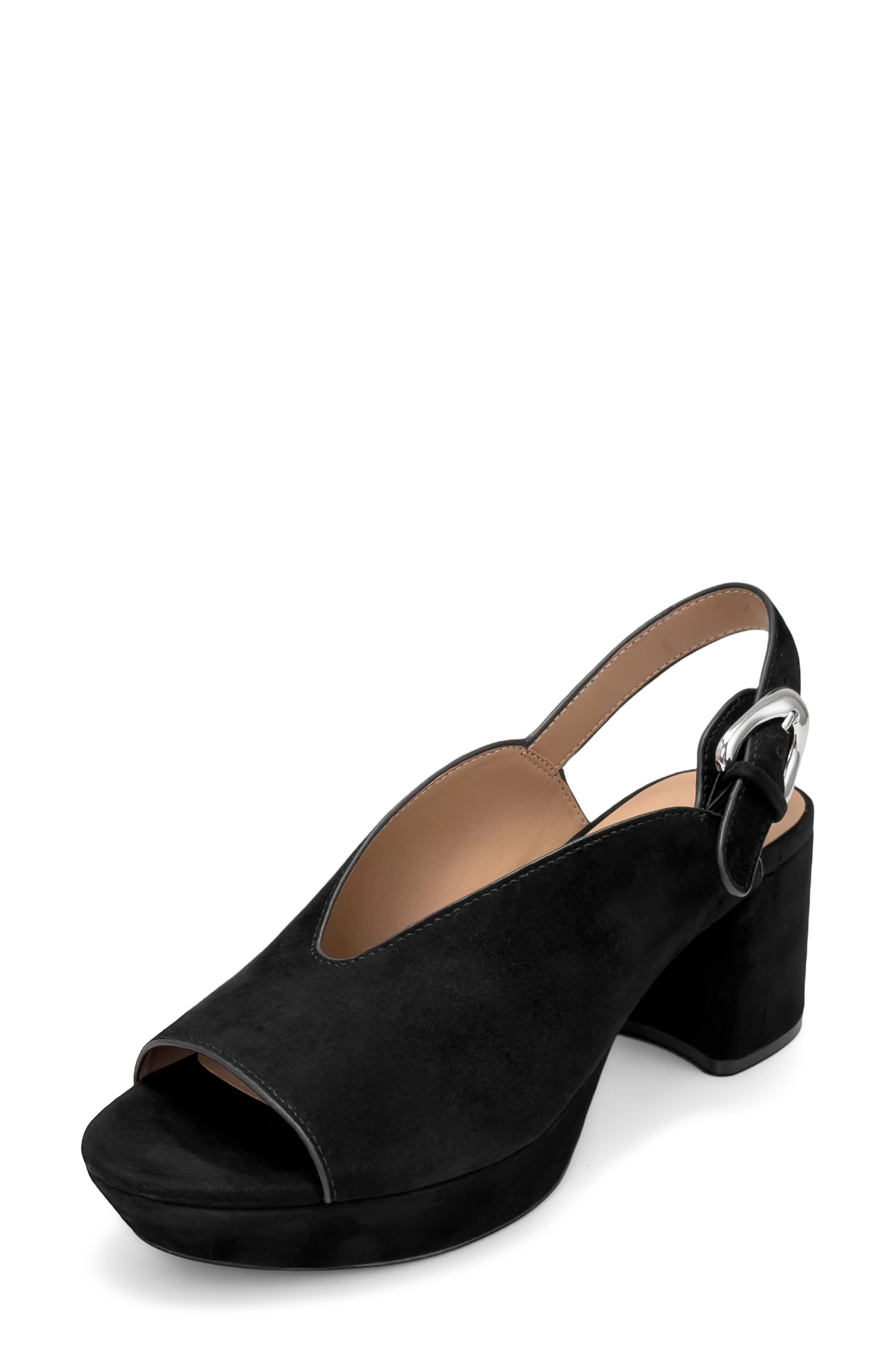 Cici Leather Peep Toe Slingback Sandal, Alternate, color, BLACK