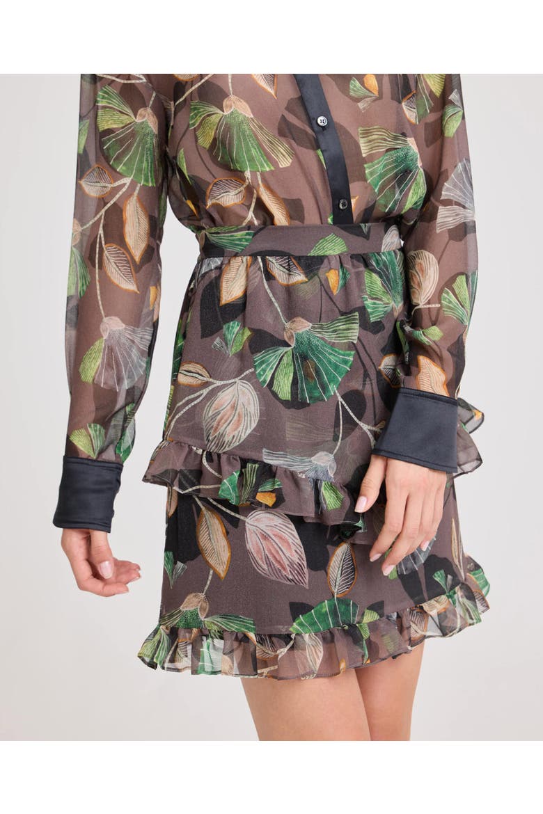 Nina Sheer Ruffle Skirt, Alternate, color, Green Leaves