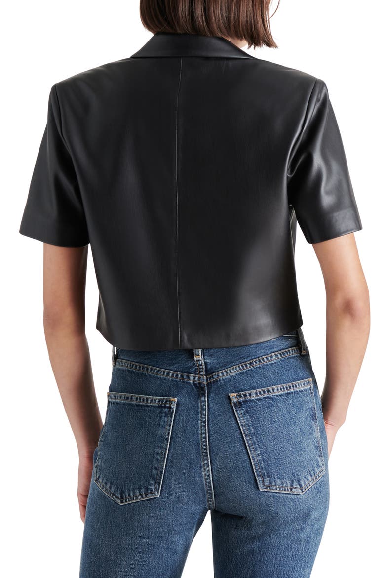 Fayette Short Sleeve Faux Leather Blazer, Alternate, color, BLACK