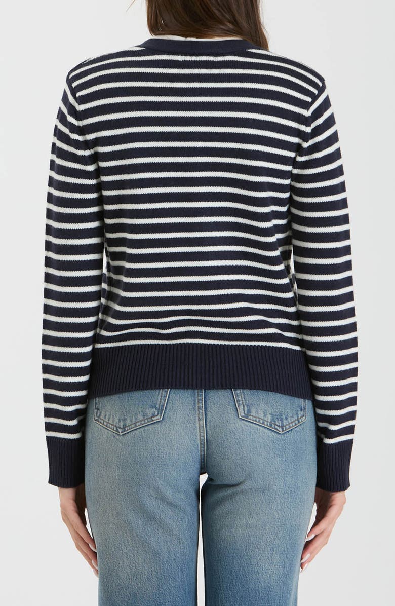 Blu Pepper Stripe V-Neck Cardigan, Alternate, color, Navy