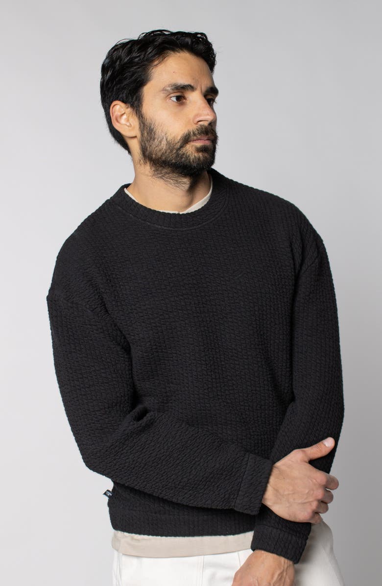 LEISURE LAB Cozy Quilt Crewneck, Alternate, color, Black