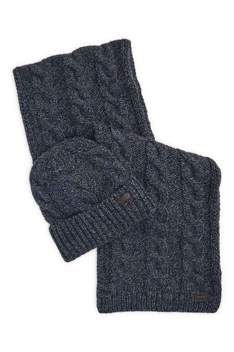 Jesmond Cable Stitch Scarf & Beanie Set, Main, color, NAVY