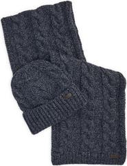 Barbour Jesmond Cable Stitch Scarf & Beanie Set