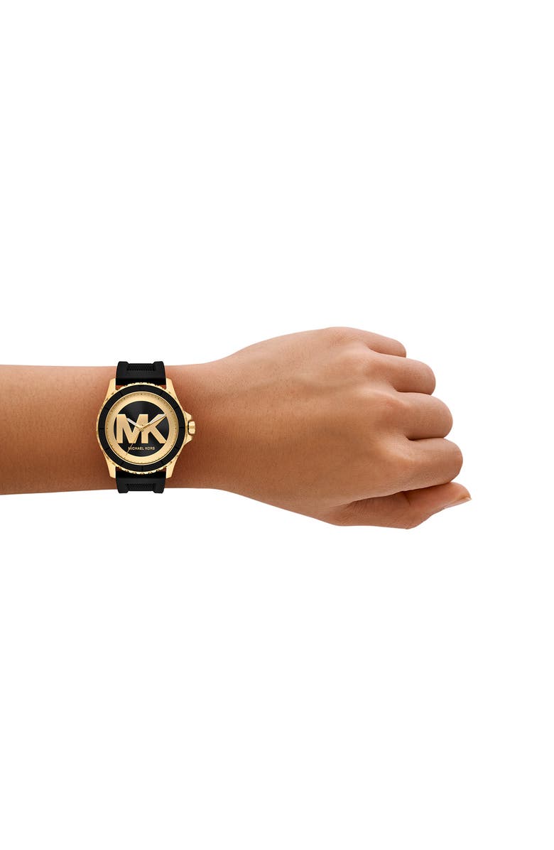 MICHAEL Michael Kors Everest Three-Hand Quartz Silicone Strap Watch, 40mm, Alternate, color, Gold