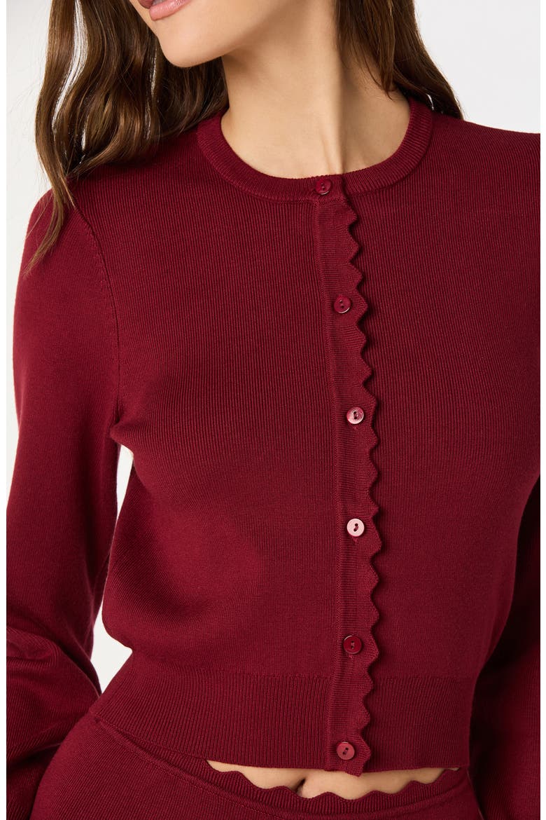 Scalloped Placket Crop Cardigan, Alternate, color, BURGUNDY