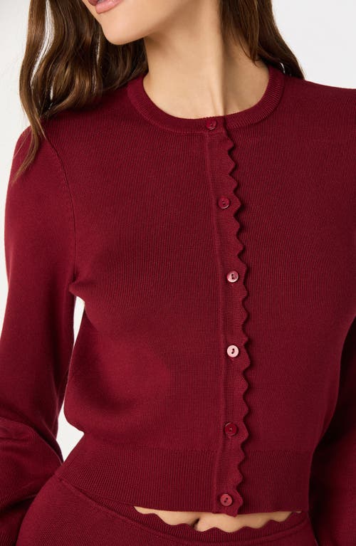 Astr The Label Scalloped Placket Crop Cardigan In Red