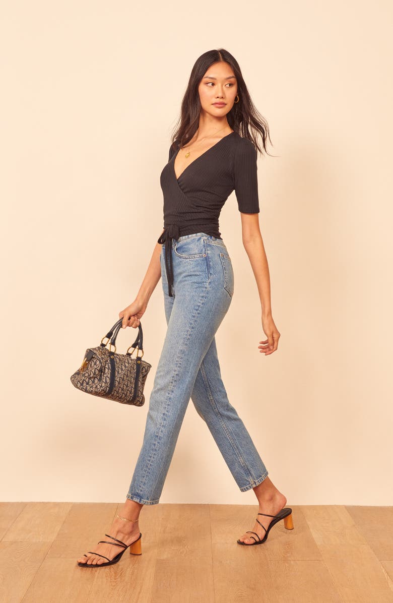 Reformation Rosebud Ribbed Wrap Top, Alternate, color,