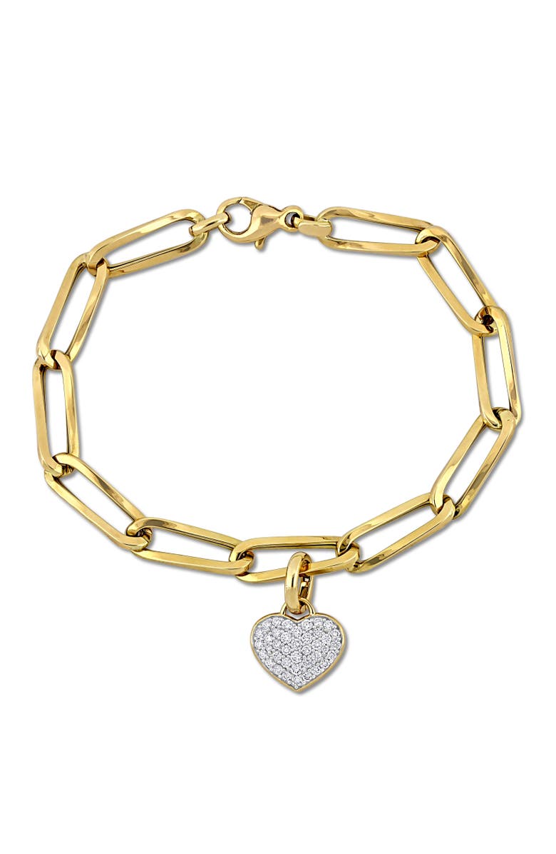 Julianna B. Diamond Heart Charm Oval Link Bracelet 14k, Main, color, 14K Gold