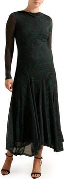 Ever New Tanny Long Sleeve Asymmetric Hem Mesh Midi Dress