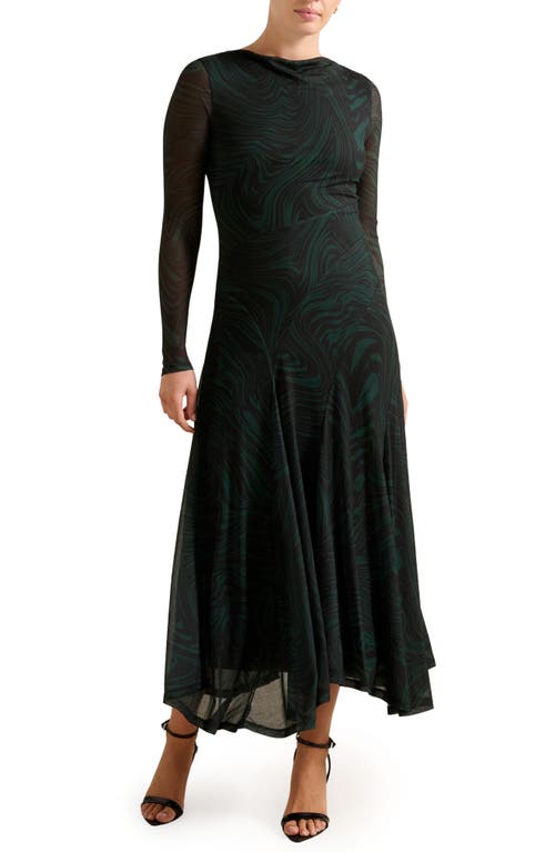 Ever New Tanny Long Sleeve Asymmetric Hem Mesh Midi Dress In Green
