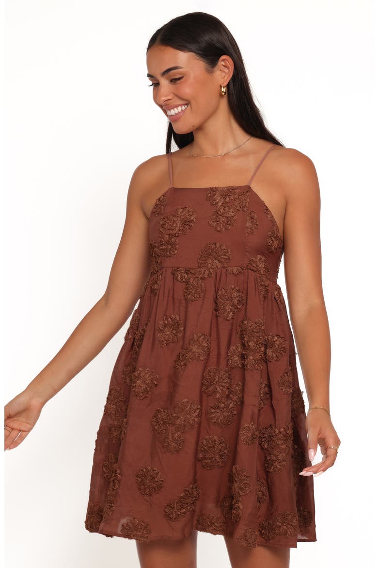 Giana Embroidered Minidress, Alternate, color, BROWN