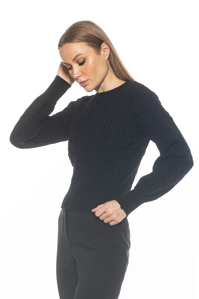 Berli Balloon Sleeve Cable Knit Crop Sweater, Alternate, color, BLACK