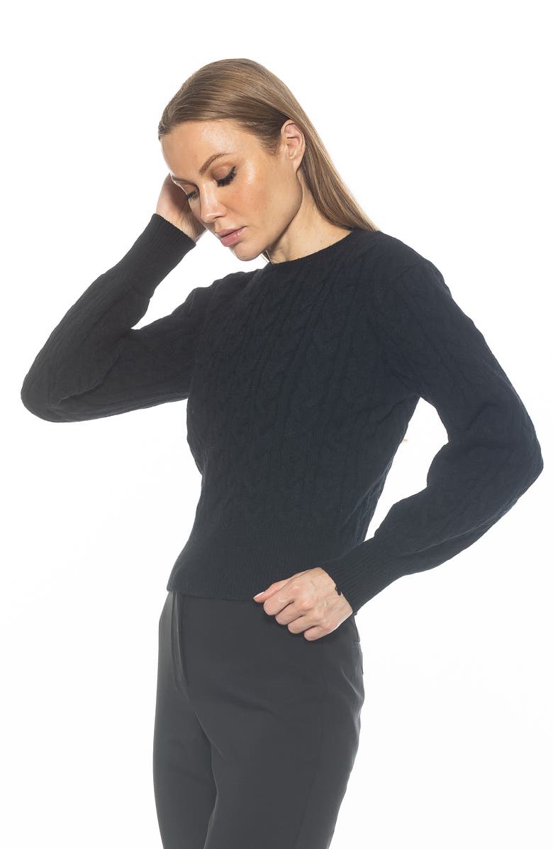 Alexia Admor Berli Balloon Sleeve Cable Knit Crop Sweater, Alternate, color, Black