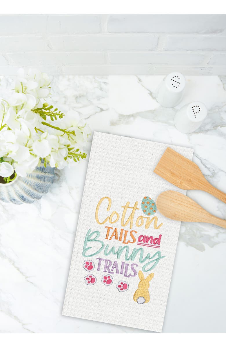 C&F Home "Cotton Tails & Bunny Trails" Easter Rabbit Embroidered Cotton Waffle Weave Kitchen Dishtowel, Alternate, color, White