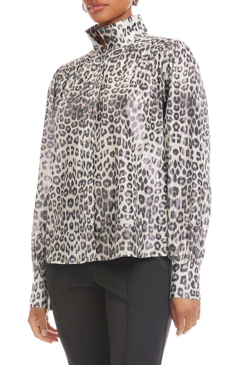 Chloe Metallic Leopard Print Button-Up Shirt, Alternate, color, LEOPARD