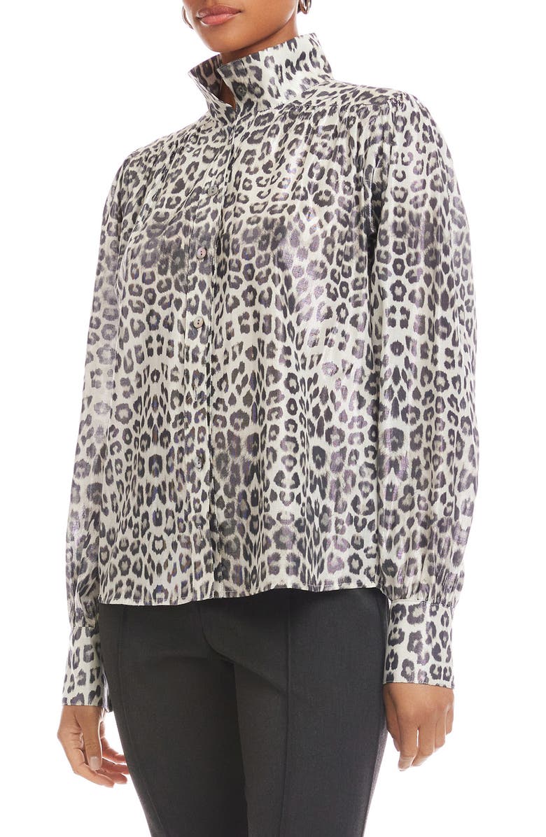 FIFTEEN TWENTY Chloe Metallic Leopard Print Button-Up Shirt, Alternate, color, Leopard