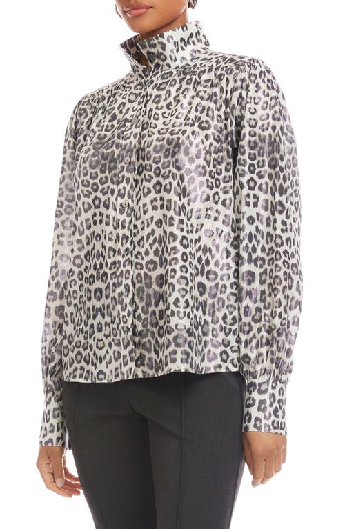 Fifteen Twenty Chloe Metallic Leopard Print Button-up Shirt In Gray