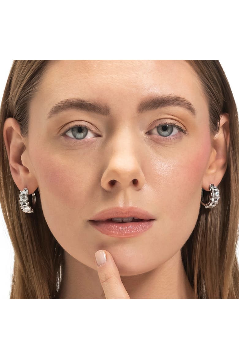 6.30Ct Emerald Cut Diamond Hoops 14k Gold Lab Grown Earrings 3/4", Alternate, color, White Gold