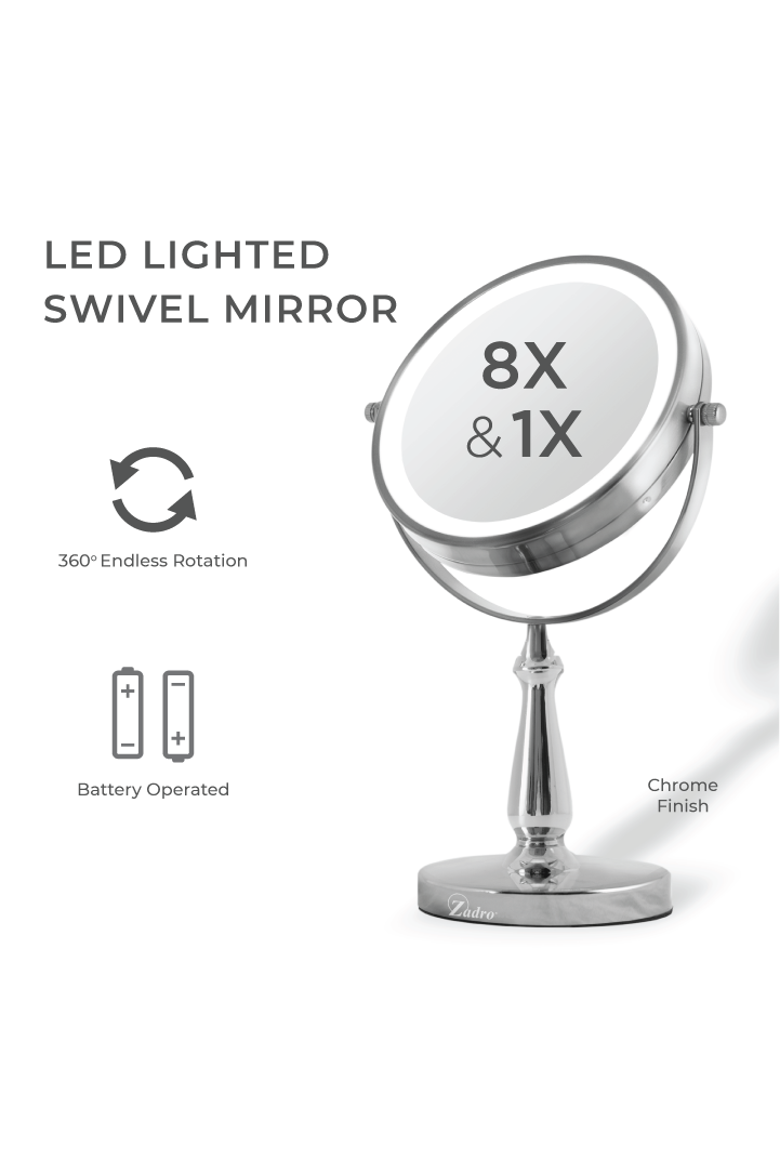Lighted Makeup Mirror with 8X/1X Magnifications, Alternate, color, Chrome