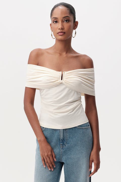 Artus Off Shoulder Metal Buckle Knit Blouse